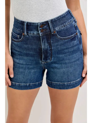 High-Rise Tummy Control Shorts - Dark Wash