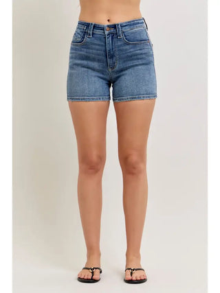 High-Waisted Slim Shorts - Medium Wash