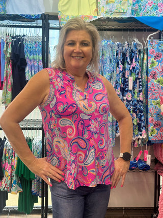 Hot Pink Paisley Sleeveless Top