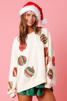 Cream Sequin Christmas Ornament Sweatshirt
