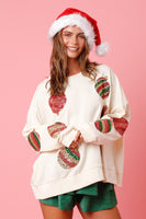 Cream Sequin Christmas Ornament Sweatshirt
