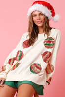 Cream Sequin Christmas Ornament Sweatshirt
