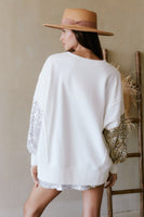 White Sequins Colorblock Loose Fit Sweatshirt
