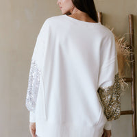 White Sequins Colorblock Loose Fit Sweatshirt