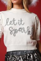 Cream 'Let It Sparkle' Lurex Embroidery Sweater
