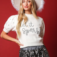 Cream 'Let It Sparkle' Lurex Embroidery Sweater