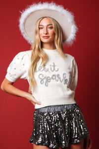 Cream 'Let It Sparkle' Lurex Embroidery Sweater