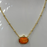 Orange-Pumpkin Short Pendant Necklace - Orange Mother of Pearl
