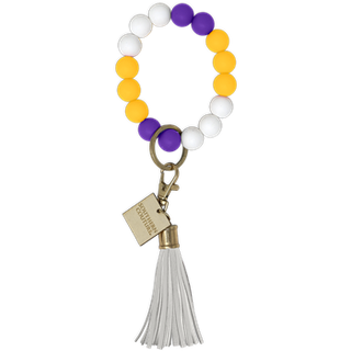 Silicone Beaded Bracelet Key Chain - Purple/Gold