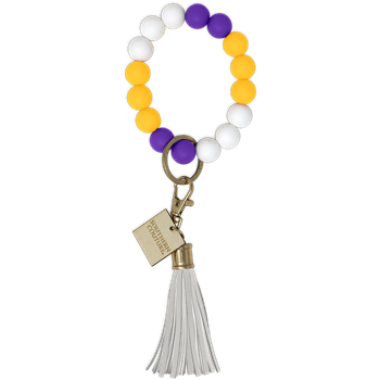 Silicone Beaded Bracelet Key Chain - Purple/Gold