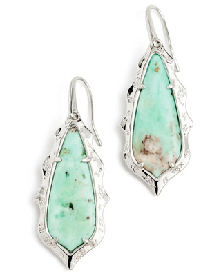 Adriana Scallop Frame Rhodium Sea Green Drop Earrings