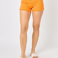150288 Judy Blue - Orange Mid Rise Garment Dyed Fray Hem Shorts