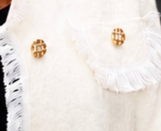 Four Pocket Fringe Trim Blazer - Cream