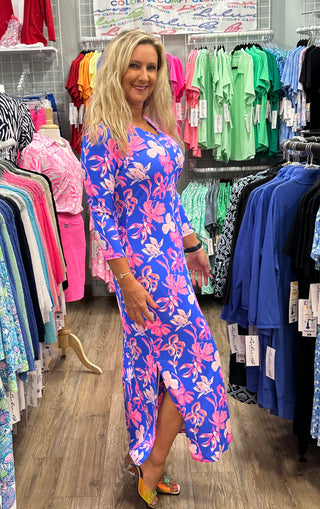 V-Neck 3/4 Sleeve Maxi Dress - FLDP