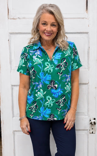 V-Neck Short Sleeve Collar Top - FLEB