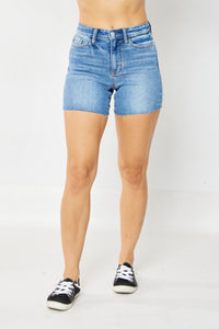 15277 Judy Blue - High Waist Raw Hem Denim Shorts