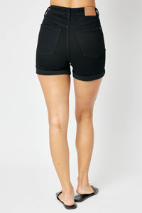 150237 - Judy Blue - Black HW Tummy Control Cuffed Shorts