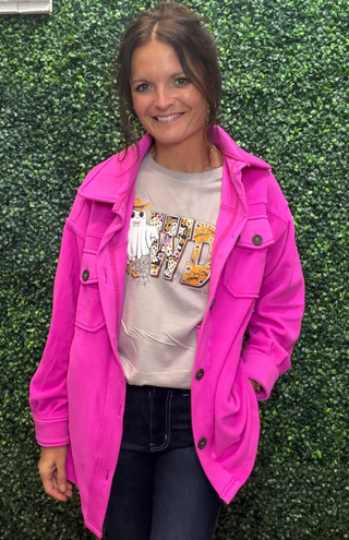 Oversized Fleece Shacket - Hot Pink