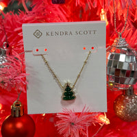 Christmas Tree Pendant Necklace Gold in Green Quartzite