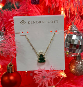 Christmas Tree Pendant Necklace Gold in Green Quartzite