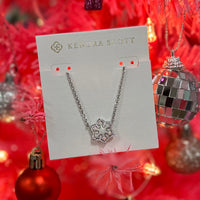 Snowflake Rhodium Pendant Necklace in White Kyocera Opal
