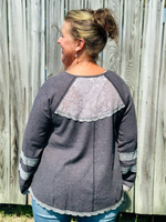 Charcoal Thermal Top with Crochet Detail
