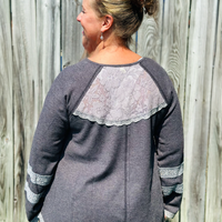 Charcoal Thermal Top with Crochet Detail