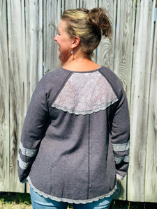 Charcoal Thermal Top with Crochet Detail