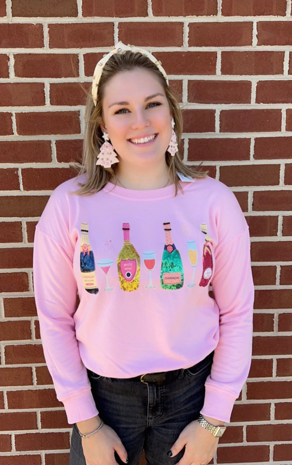 Pink Sequin Wine Glass Sweater