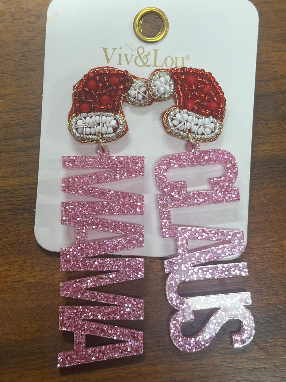 Pink Glitter Acrylic Mama Claus Earrings