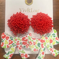 Festive Leopard Acrylic Bow Earrings