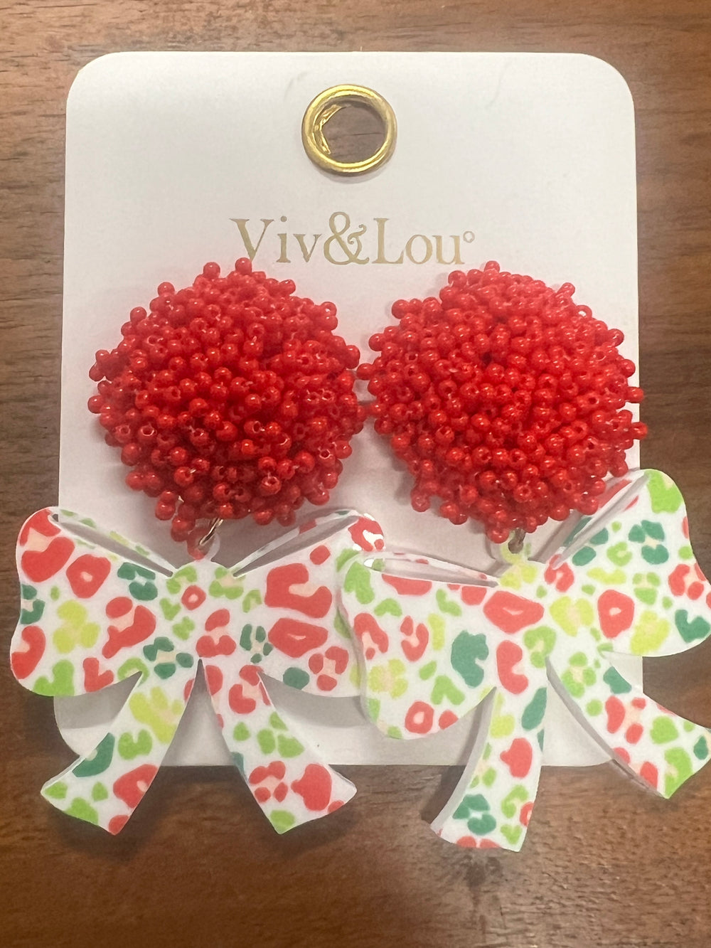 Festive Leopard Acrylic Bow Earrings