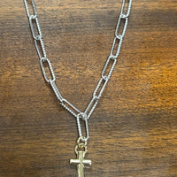 N5556-R003 - Diamante Charm Necklace Cross - Rhodium