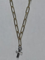 N5556-G003 Rhodium Cross Charm Necklace with Gold 16" Chain
