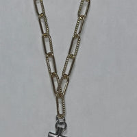 N5556-G003 Rhodium Cross Charm Necklace with Gold 16" Chain