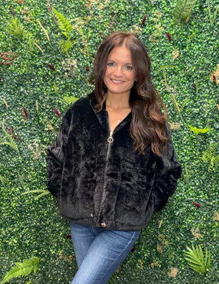 Black Fur Zip Jacket - One Size