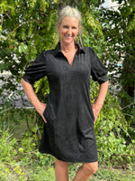 Suede Collared Dress - Black
