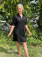 Suede Collared Dress - Black
