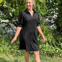 Suede Collared Dress - Black