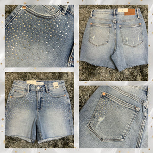 150274 - Judy Blue - HW Rhinestone Embellished Cut Off Shorts