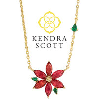 Poinsettia Gold Pendant Necklace in Red Mix