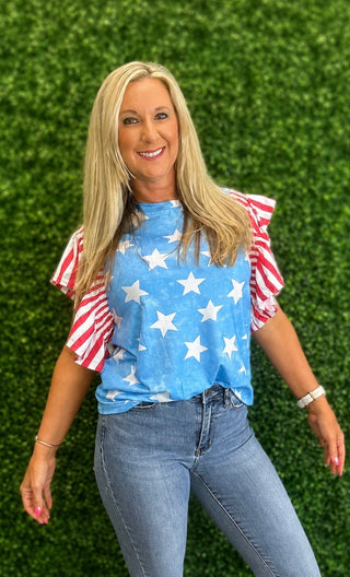 Patriotic Star Ruffle Sleeve top