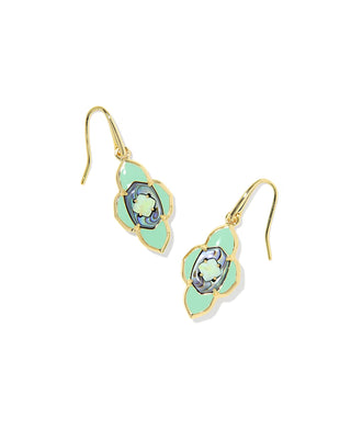 Abbie Medallion Small Drop Earring Gold Abalone Sea Green