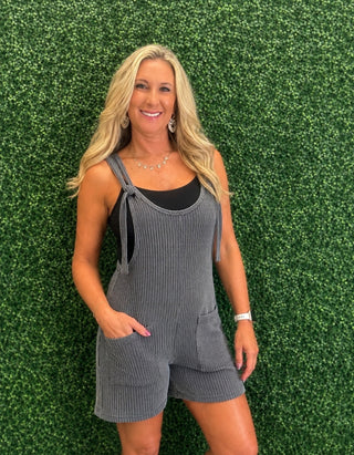 Twist Knit Overalls - Gray