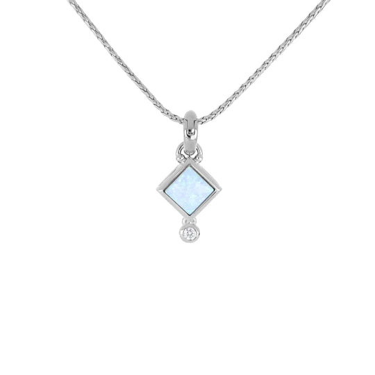 K5573-R6F3 Opalas do Mar Blue Diamond Opal Pendant with Chain - Rhodium