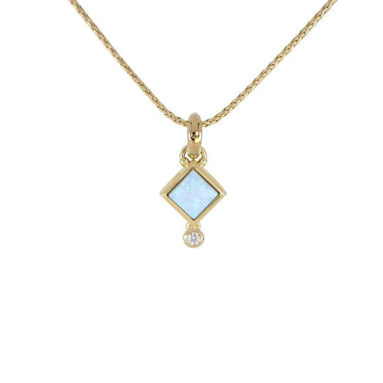 K5573-G6F3 Opalas do Mar Blue Diamond Opal Pendant with Chain - Gold