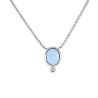 K5572-R6F3 Opalas do Mar Blue Oval Opal Pendant 16-18” Chain- Rhodium