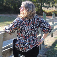 Black & Tan Abstract Printed Top