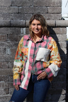 Pink Plaid Patchwork Button Down
