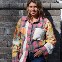 Pink Plaid Patchwork Button Down